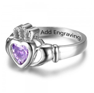 Birthstone Ring, Sterling Silver Personalized Engravable Ring JEWJORI102776